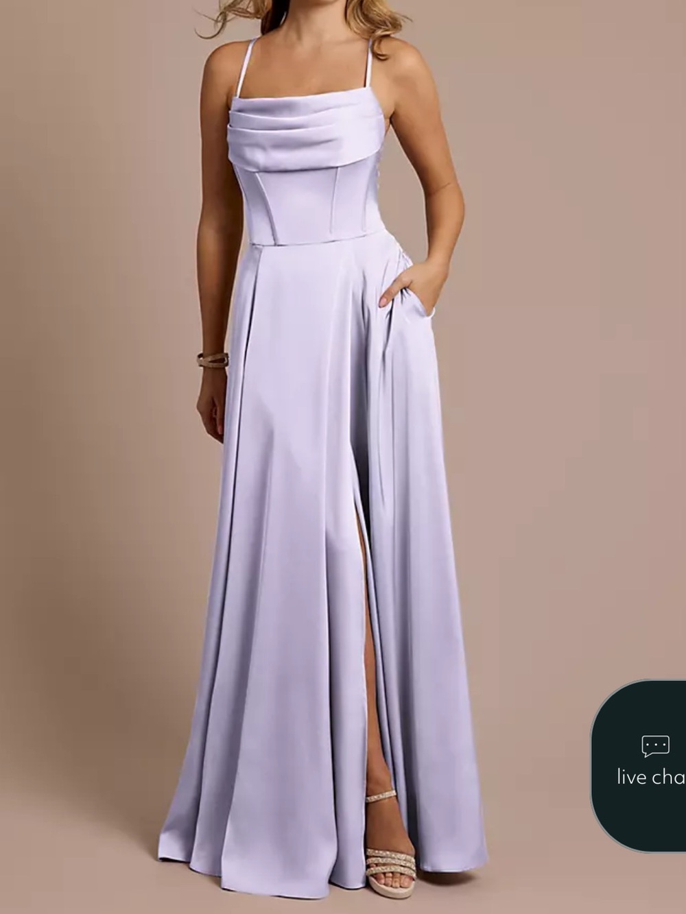 DAVID’S BRIDAL - MATTE SATIN COWL NECK SPAGHETTI STRAP A-LINE DRESS - IRIS - 4